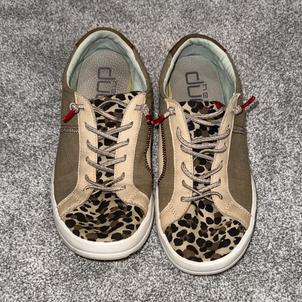 Hey Dude Leopard Print Sneakers - Tan and Black